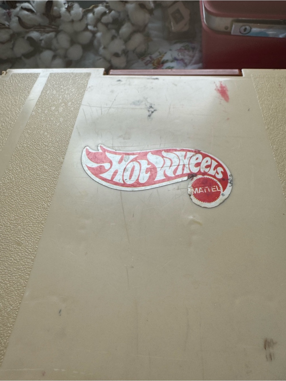 Mattel Beige Case with Red Hot Wheels Logo Sticker